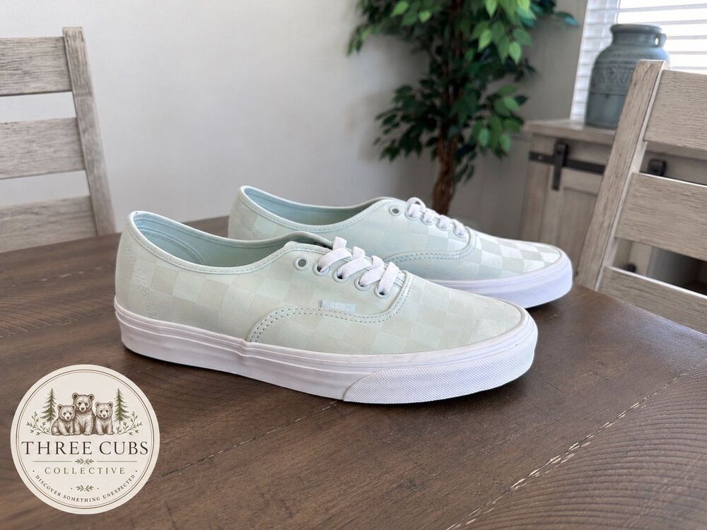 Vans Authentic Checkerboard Satin Mint Sneakers Men 10 Women 11.5 NWOT